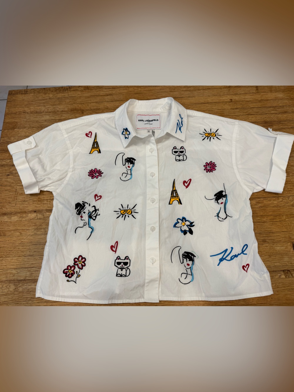 Karl Lagerfeld Paris Limited Edition Embroidered Button-Up Shirt Sz S